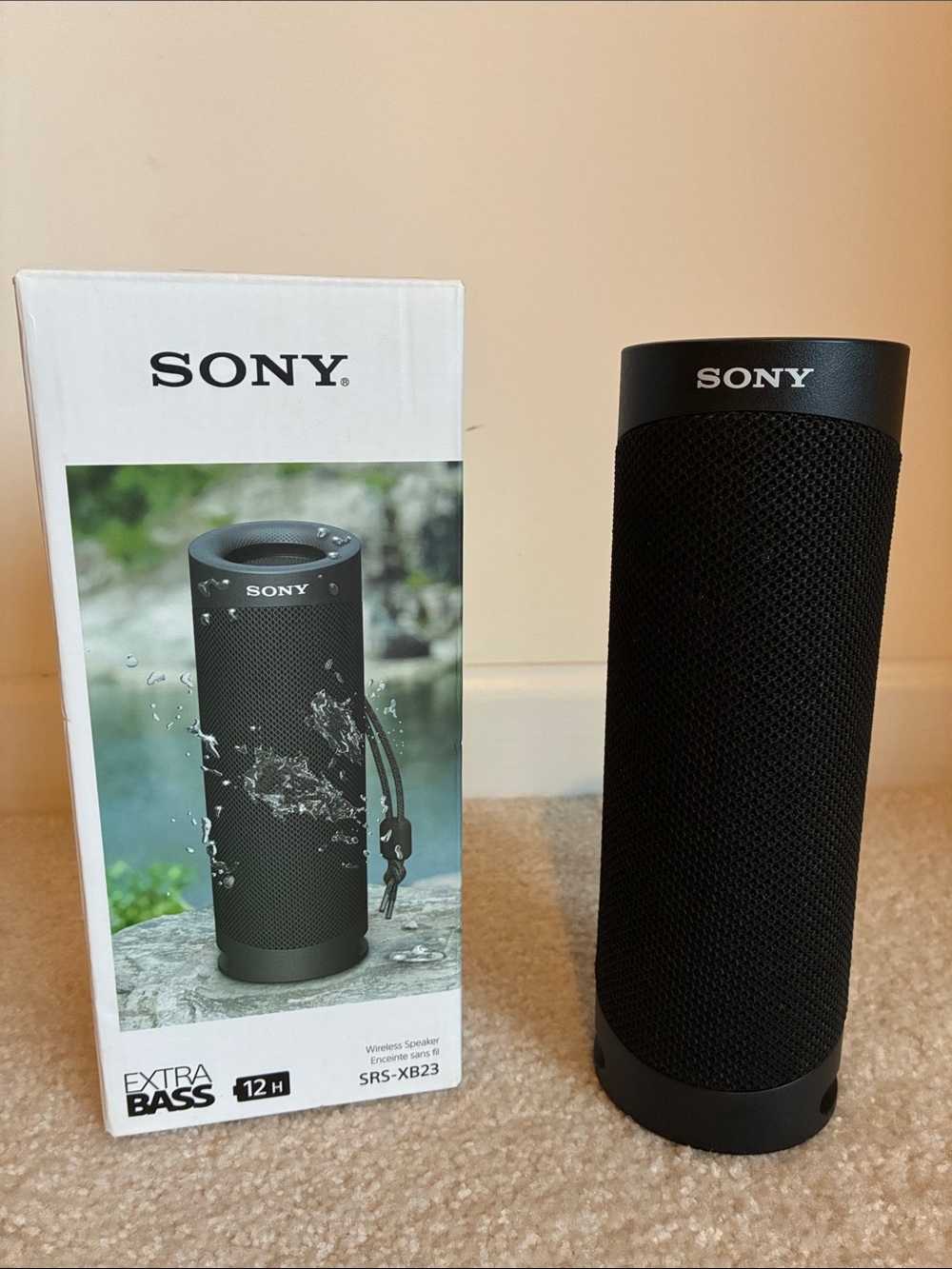 Sony Black Portable Bluetooth Speaker SRS-XB23 Cylindrical Extra Bass